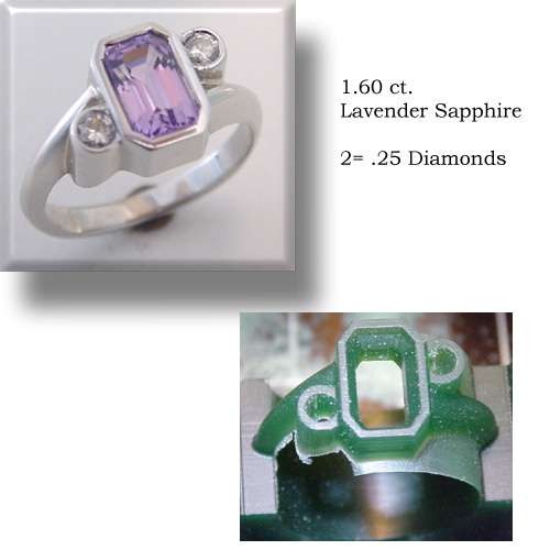 Emerald cut Lavender Sapphire & diamond ring