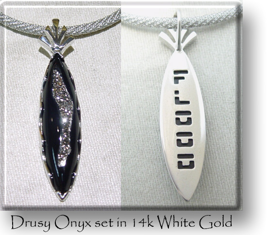 Drusy Onyx set in 14k White Gold