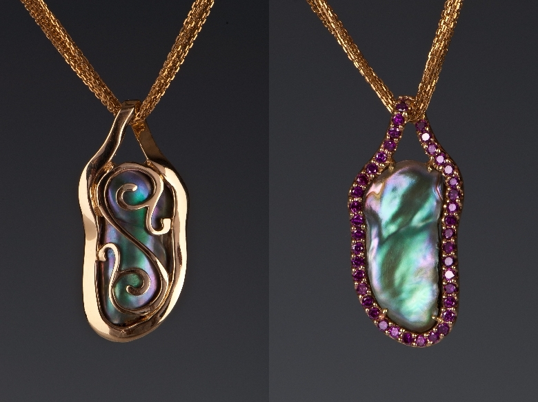 Abalone Pearl and Purple diamond Necklace