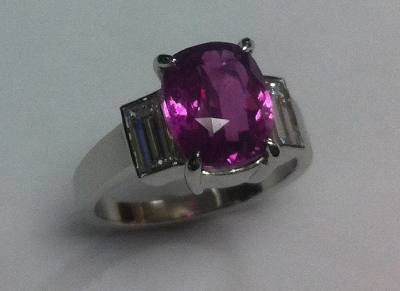 Pink Sapphire and baguette  ring